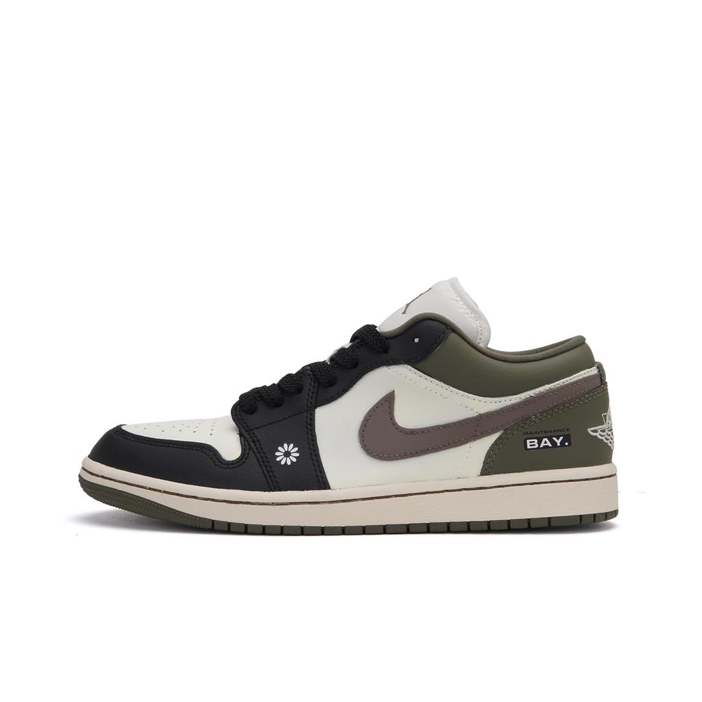 Jordan Air Jordan 1 Floating Abrasion Resistant Low top Vintage Basketball Shoes Men's Black White Green DC0774-122(Team519-)