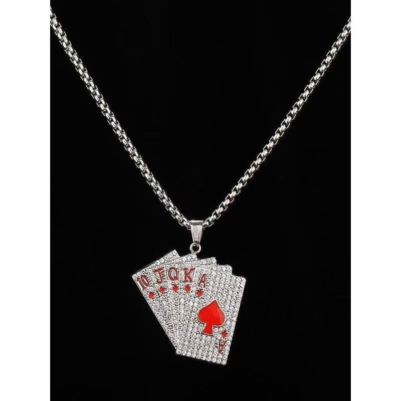 European and American Fashion Hip-hop Retro Poker Necklace Men's Personality Couple Diamond-Embedded Flush Pendant Sweater Chain Jewelry