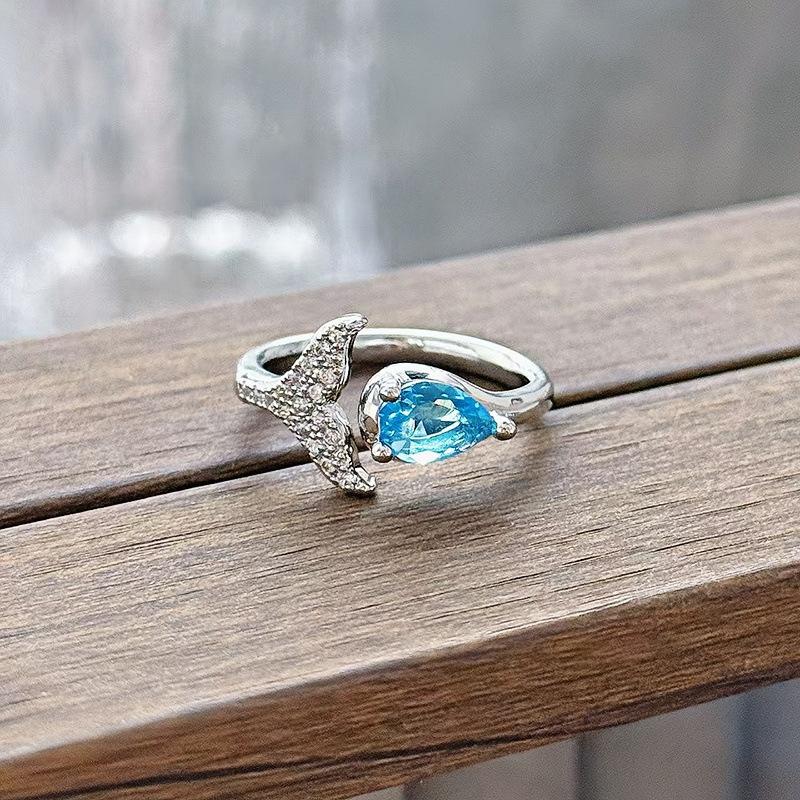Новое нишевое высококачественное высококлассное морско-синее циркониевое супер-сказочное открытое кольцо Простые модные украшения для женщин