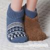 Retro Winter Slipper Socks Thickened Fleece Lined Low Cut Socks Non-Slip Ankle Slipper Socks with Grips for Home Bedroom Indoor Lounging
