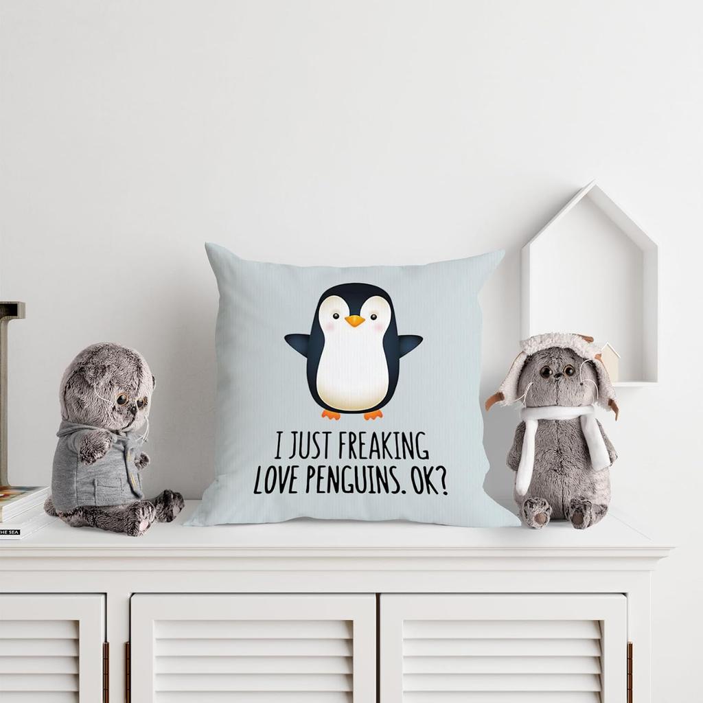 Voatok Funny Penguin Love Decorative Throw Pillow Case, 18 x 18 inch Penguin Decor Home Decor Cushion Cover, Penguin Love Gifts, Gift Son, Daughter,