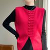 New Chinese Round Neck Plate Buckle Knitted Waistcoat Women's Casual Autumn and Winter Stacked Sleeveless Tops