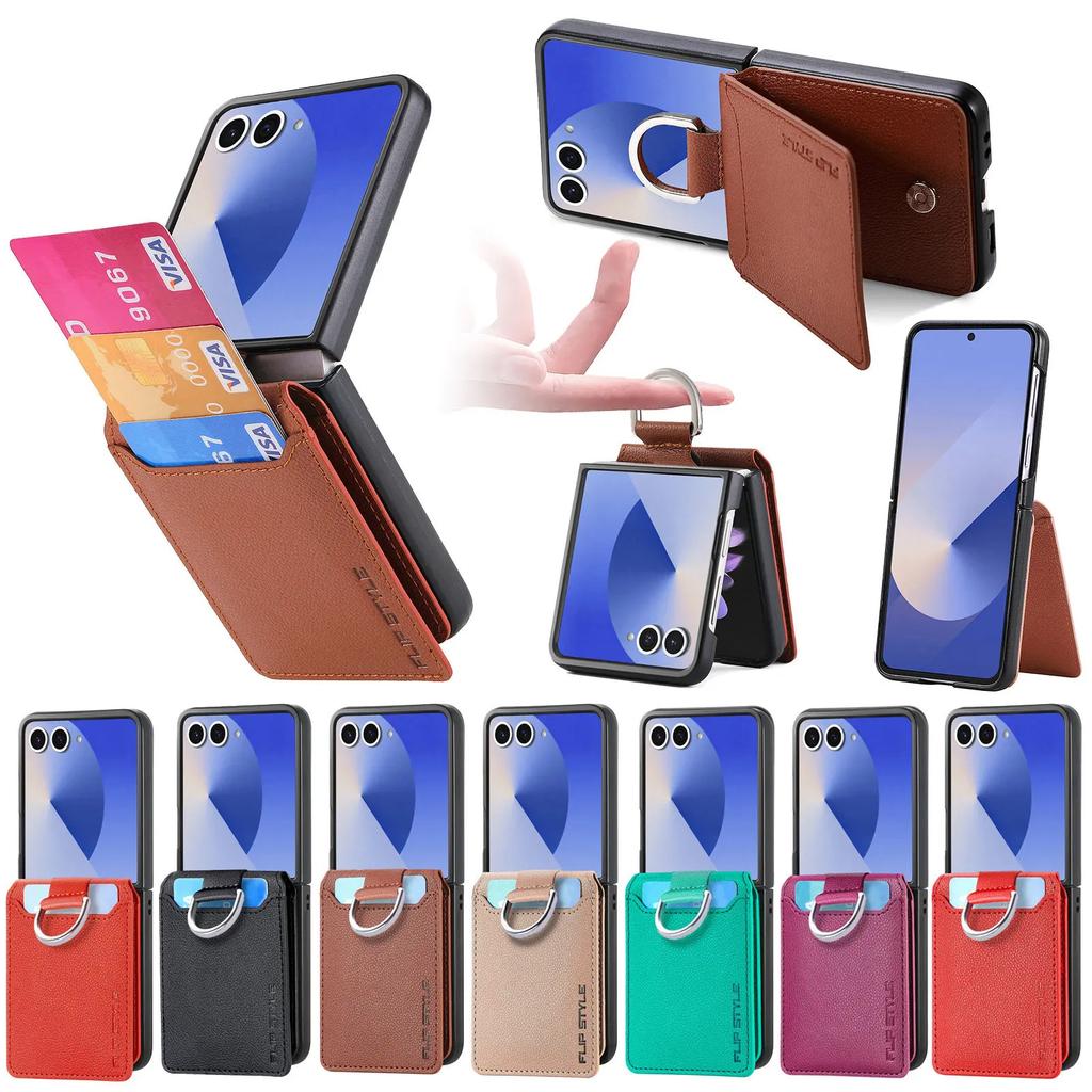 Кожаный кошелек с держателем для карт для Samsung Galaxy Z Flip 7 fe 6 5 4 3 Flip7 Flip6 Flip5 Чехол для телефона с кольцом Защитный