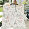 Paris Eiffel Tower & Pink Roses Flannel Blanket Soft AllSeason Throw for Couch, Bed, Travel & Camping Contemporary Digital Print Home Decor, Wall Blan