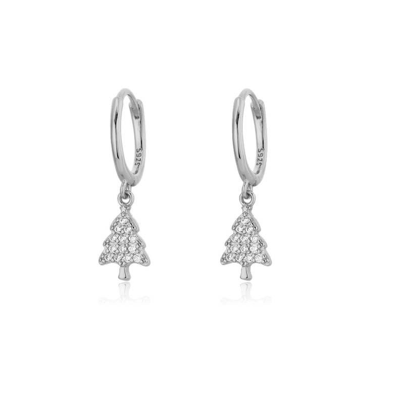 Gold Zircon Christmas Tree Hoop Earrings - Women's Cute Diamond-Studded Ear Jewelry