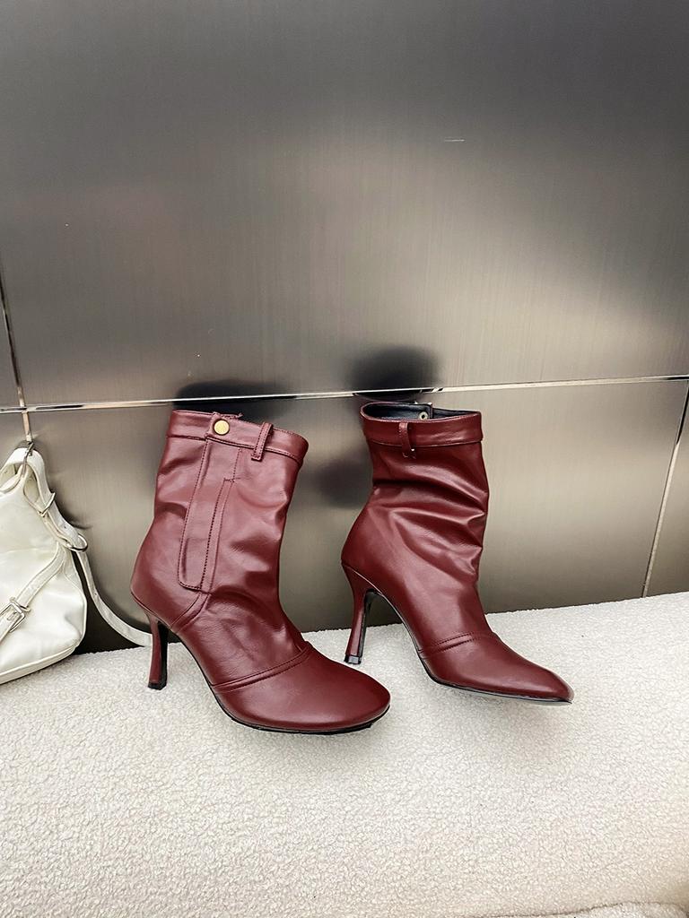 Fashion Round Toe Women Ankle Boots Thin High Heels 2024 New Arrivals Black White Brown Wine Red Belt Buckle Stiletto Fashion Pumps Shoe