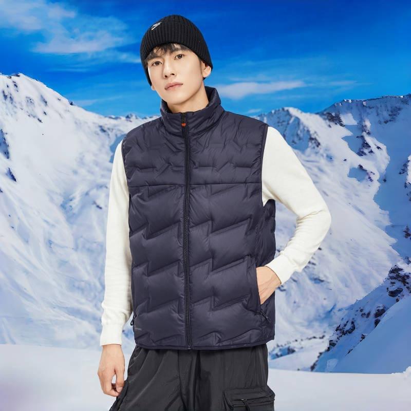 Large size down vest women's high-end white duck down vest men's warm couple vest stand collar autumn and winter class uniform print