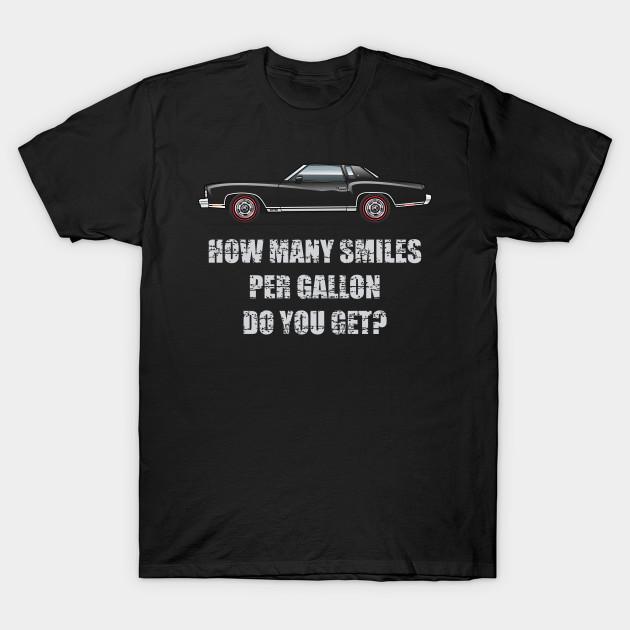 Asian Size Men Black Print T-shirt Smilles Per Gallon Monte Carlo No-Cut Heat Transfer Print Cotton Tshirt