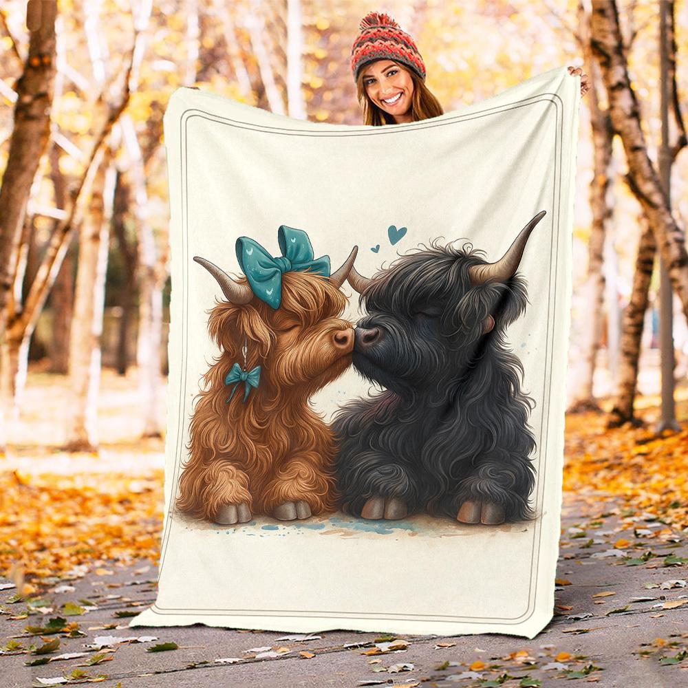 1pc Cattle Love Blanket for Sofa Bed Soft and Light Bedding Ideal for Picnics, All-Season Christmas Outdoor Decor Accessories-c0803020