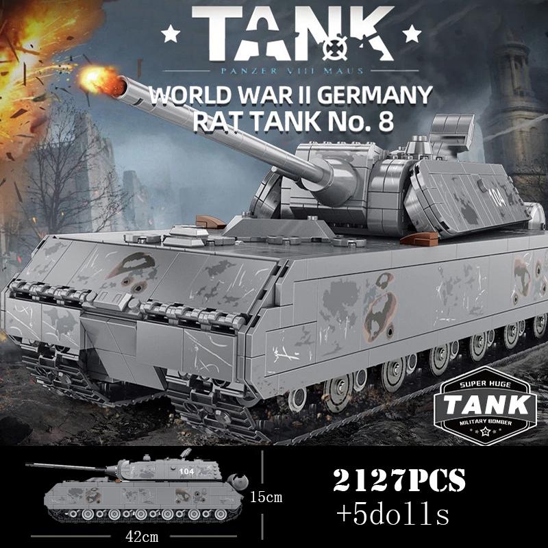 Военный Тяжелый Танк Panzer Viii Maus Строительные Блоки Немецкий Солдат Вмв Полиция Армия Оружие Кирпичики Детская Игрушка Подарки Для Взрослых