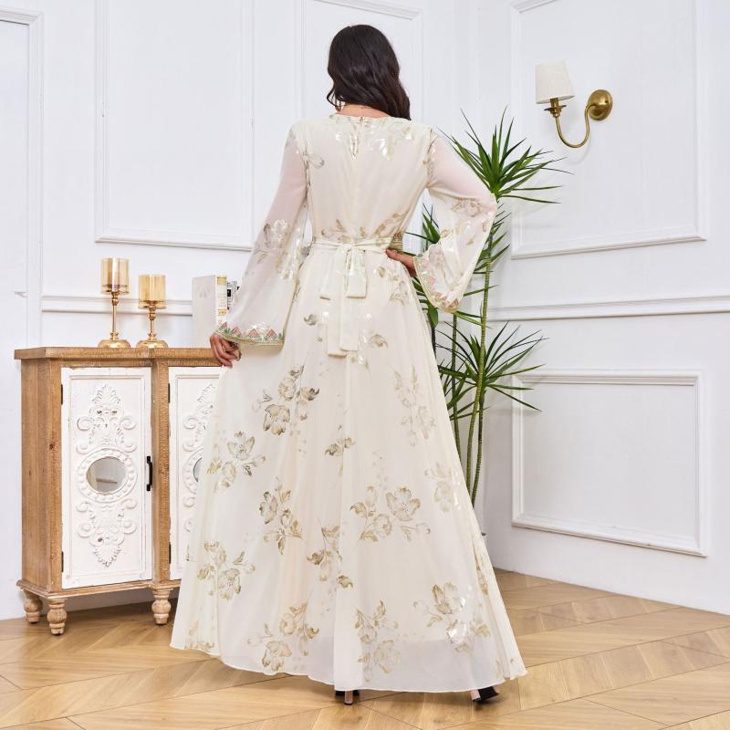Ближневосточный мусульманский халат, женское новое кружевное модное белое платье с горячей штамповкой и вышивкой