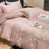 Washed Ice Silk Embroidered Snow Lotus Tencel Four-piece Set Cool Quilt Cover Bed Sheet