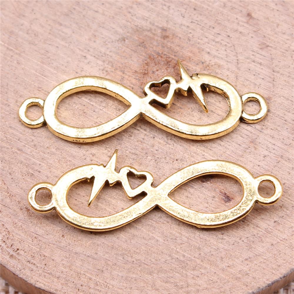 10 шт., подвески с символом бесконечности, сердцебиение, разъем для ювелирных изделий, цвет античного золота 32X11 мм