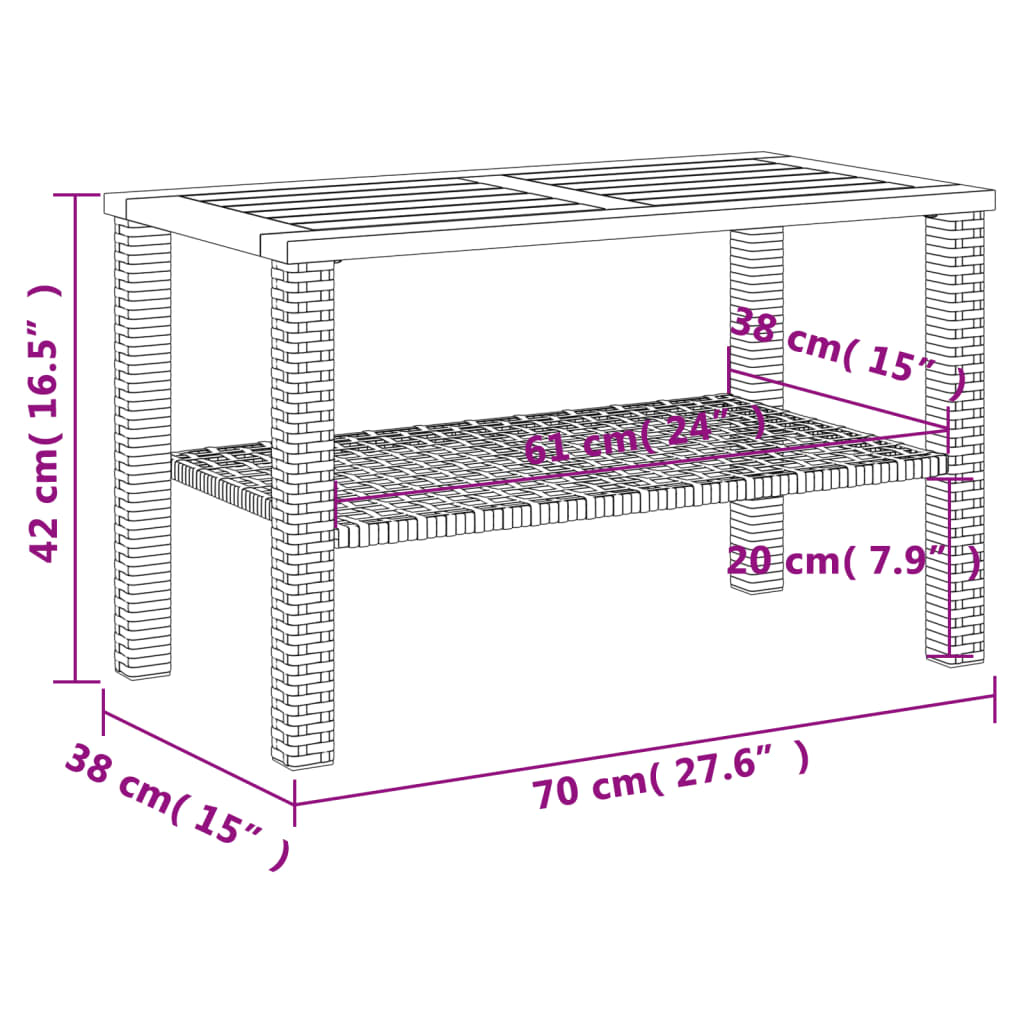 Garden Table Beige 70 x 38 x 42 cm Poly Rattan Acacia Wood