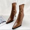 2025 Autumn Short Boots Pointed Toe Thin Heel Temperament Thin Boots European and American Style High Heel Elastic Rear Zipper Short Boots Women's Tr