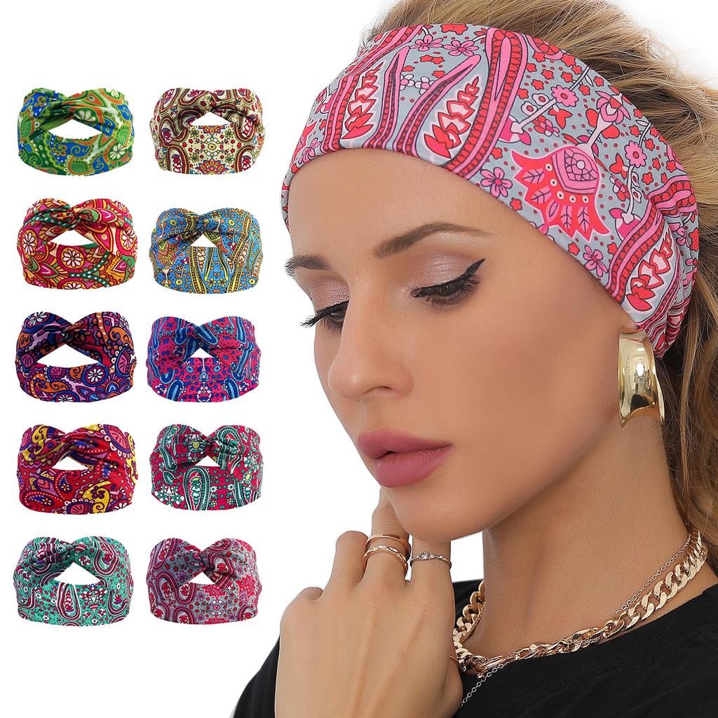 Neo-retro Elastic Headband Headscarf Women Girls Floral Print Cotton Soft Bohemian Headband Hair Accessories