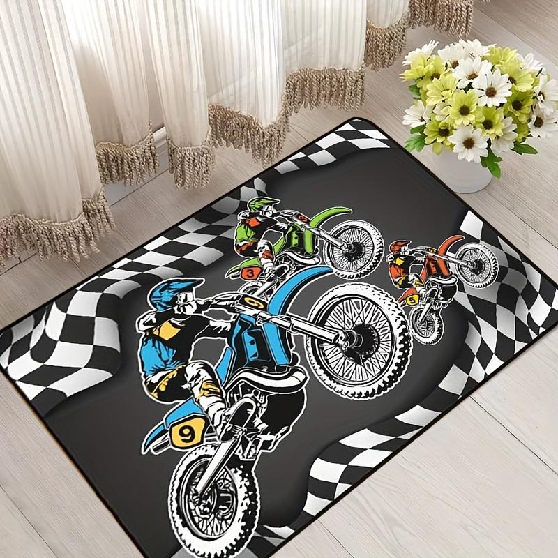 Black White Motocross Off Road Area Rug Thick Non Slip Extreme Sports Bedroom Floor Carpet Decorative Living Room Mat 1PC
