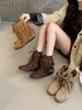 2025 Autumn New Retro Strap Fringed Boots Bosmian Flat Bottom Short Boots Women