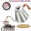 Чайник с изогнутой ручкой, 1200 мл, с термометром, кофейник с ненагревающейся ручкой, чайник из нержавеющей стали для капельного кофе, плита