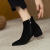 Весна Осень Женские Ботильоны Модные Черные Флоковые Боковые Молнии Квадратные Среднего Высокого Каблука Женские Короткие Сапоги Женская Обувь Botas