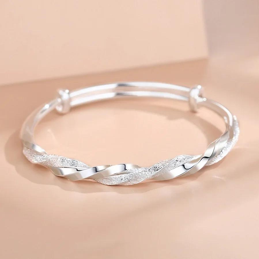 Charms 925 Sterling Silver Bracelets for Women Luxury Original Adjustable Twisted Woven Bangle Bracelet Party Wedding Jewelry