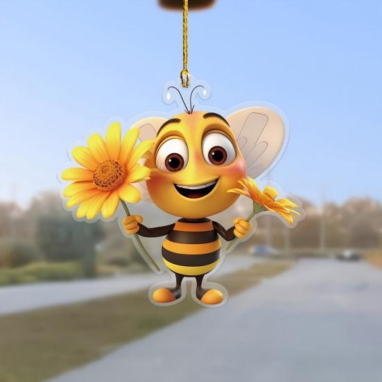 Acrylic Bee Hanging Decoration Single Side Printed Little Bee Ornament Car Rearview Mirror Keychain Pendant Home Decoration Birthday Gift