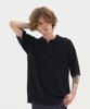 BLOND9 Soft Texture Open Collar Short Sleeve Knit_Black