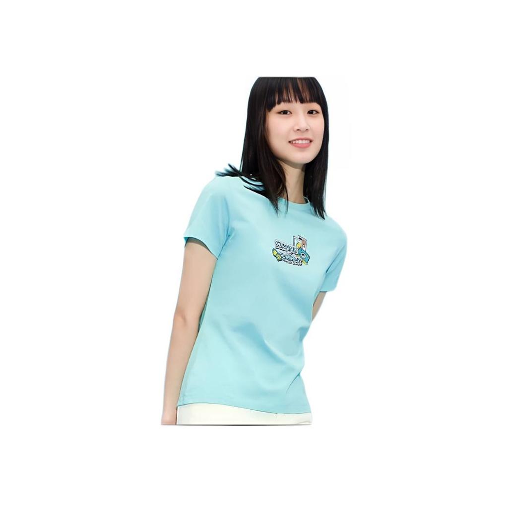 Li Ning X Line Friends Collaboration Sports Fashion Series Cartoon Fun Print Round Neck Short Sleeve T Shirt Women Tops Blue AHSR808-4