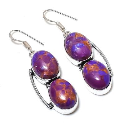Серьги из серебра 925 пробы с драгоценными камнями медно-фиолетового бирюзового цвета 2,21 дюйма