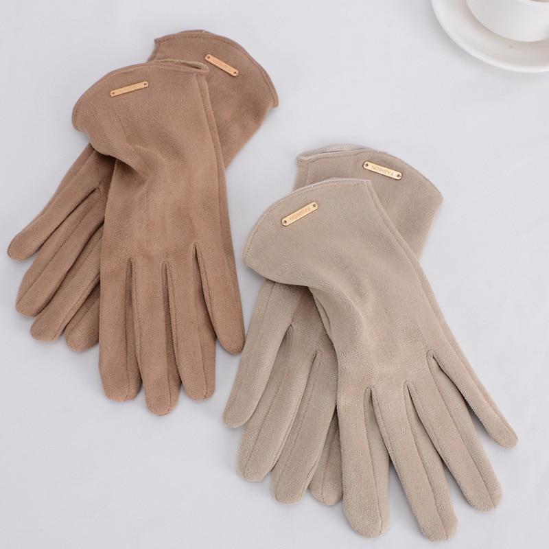 Women Touch Screen Gloves Fashion Mittens Autumn Winter Warm Thin Cashmere Cycling Suede Fabric Windproof Gloves LXY