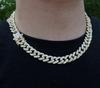 Iced Out Zircon Crystal Hip Hop 14K Gold 13MM Cuban Link Chain Necklace Zinc Alloy Rhodium Plated Unisex