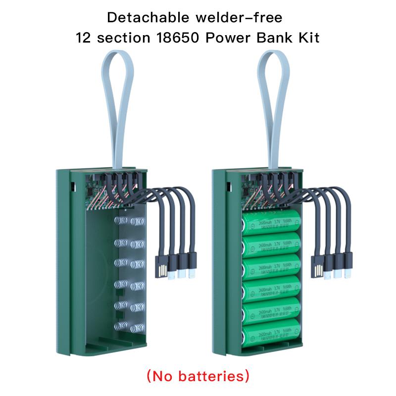 T12D 18650 DIY Power Bank Base с кабелем Micro USB Type C, фонариком, чехлом для быстрого Power Bank 18650, держателем для аккумулятора, зарядным устройством