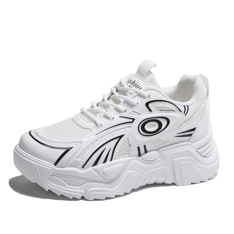 Мода 2024 года. Новые туфли для пап с круглым носком и толстой подошвой из сетки, дышащие и увеличивающие рост. Удобная женская спортивная обувь. Модная обувь.