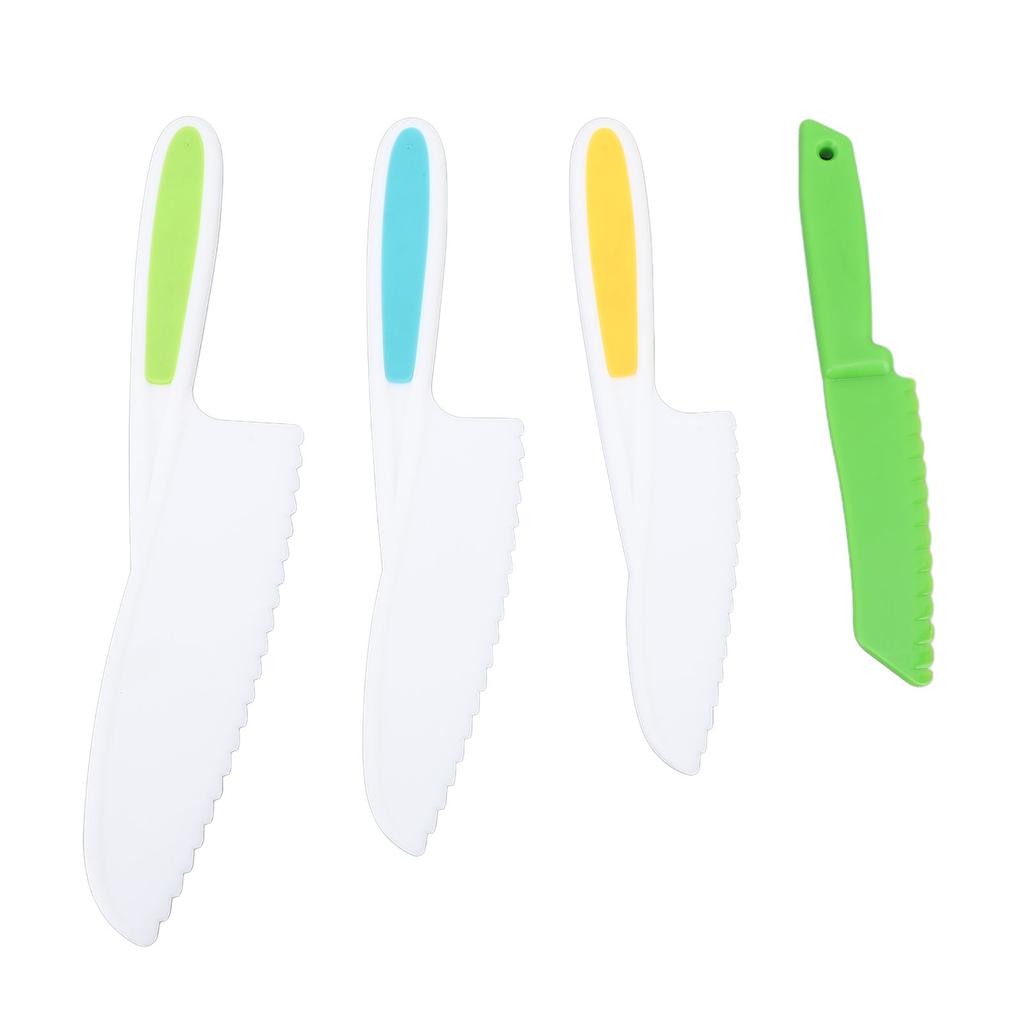 Набор из 4 детских кухонных ножей для резки фруктов и овощей, безопасные зубчатые ножи для домашнего использования