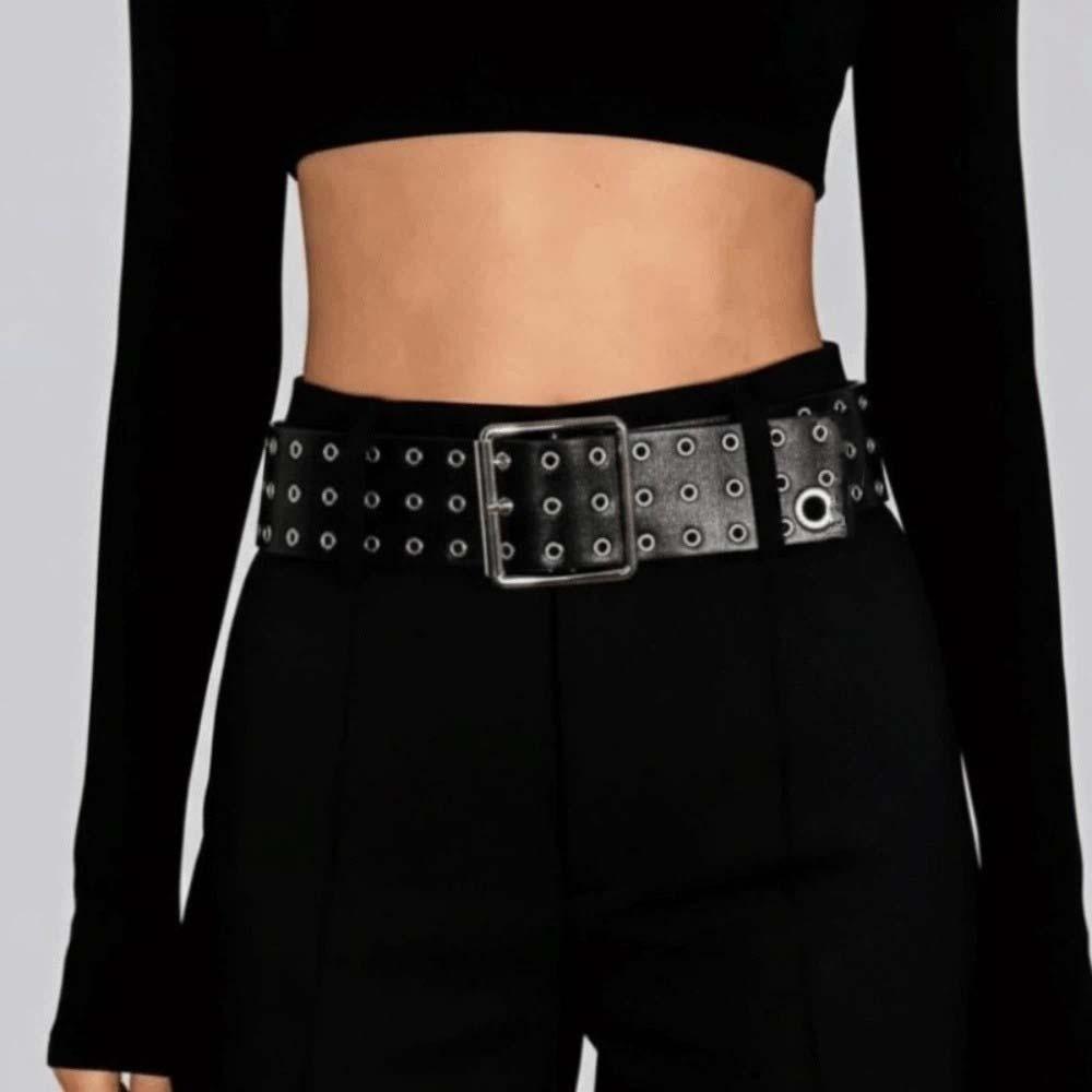 Adjustable Hollow Rivet Wide Belt Personalized Design Punk Style Y2K Cool Girls Belt American Style Vintage
