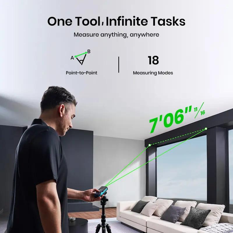 Mileseey Лазерный дальномер S50 120 м, перезаряжаемый, зеленая лазерная рулетка с Bluetooth, технология Powerburst, лазерная метка