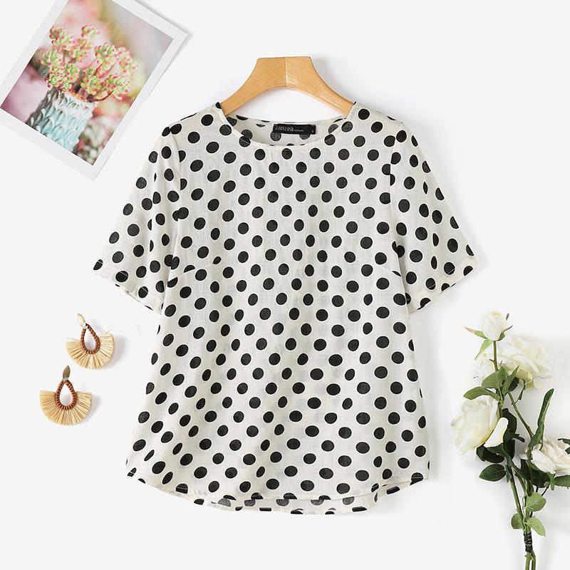ZANZEA Женская повседневная блузка с круглым вырезом и коротким рукавом в горошек