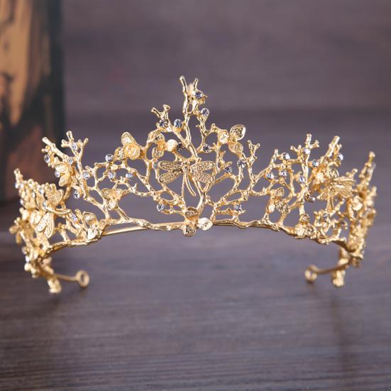 Baroque Branch Bridal Crown Rhinestone Tiara Dragonfly Wedding Hair Accessory