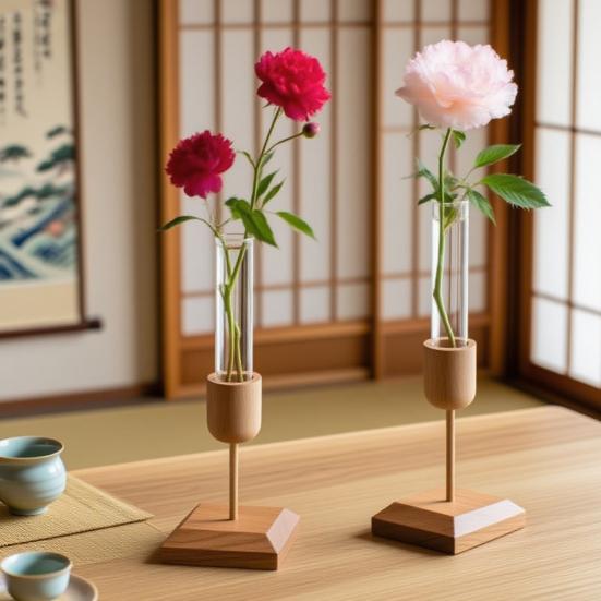 Станция для размножения растений Деревянная подставка со стеклянной вазой-пробиркой Настольный гидропонный плантатор для декора дома и офиса, для цветочных композиций