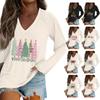 Women's Casual Fashion Christmas Graphic Printed Casual Print Long Sleeve O-Neck Pullover Top Blouse