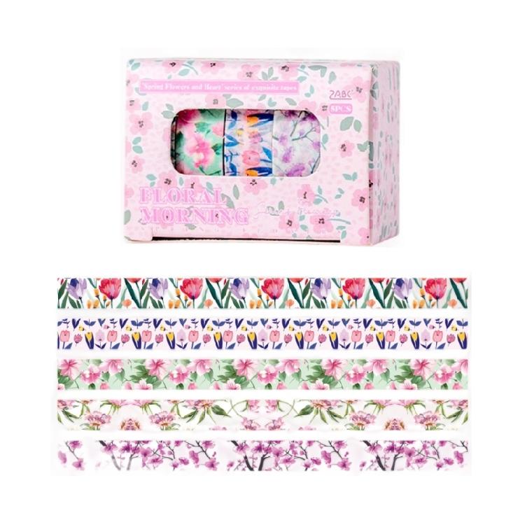 5Rolls Flower Decorative Tape Aesthetic Tape 10mmX2M Each Adhesive Tape for Art Craft Scrapbooking Photo Frame Journal