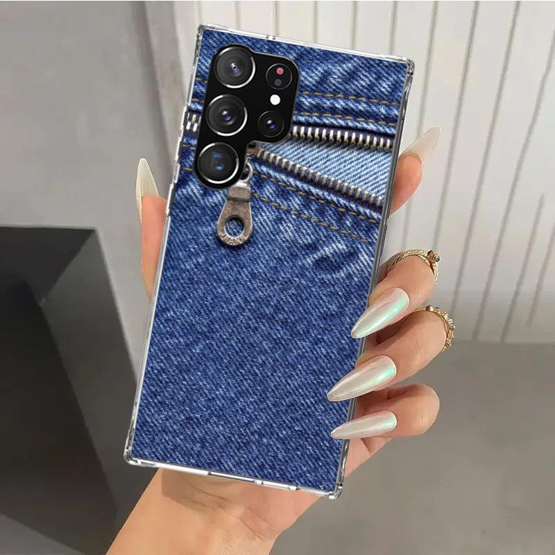 Джинсовый Ковбойский Деним Печатный Чехол для Телефона для Samsung Galaxy S26 S24 S23 Ultra S25 Edge S22 S21 Plus S20 FE + Мягкая Печатная Оболочка Funda