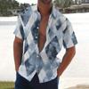 Men's Summer New Loose Print Short Sleeve Shirt Cardigan Beach Shirt