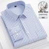 Мужская полосатая рубашка с длинным рукавом большого размера: Повседневный, Дышащий, Прямой низ для людей среднего и пожилого возраста