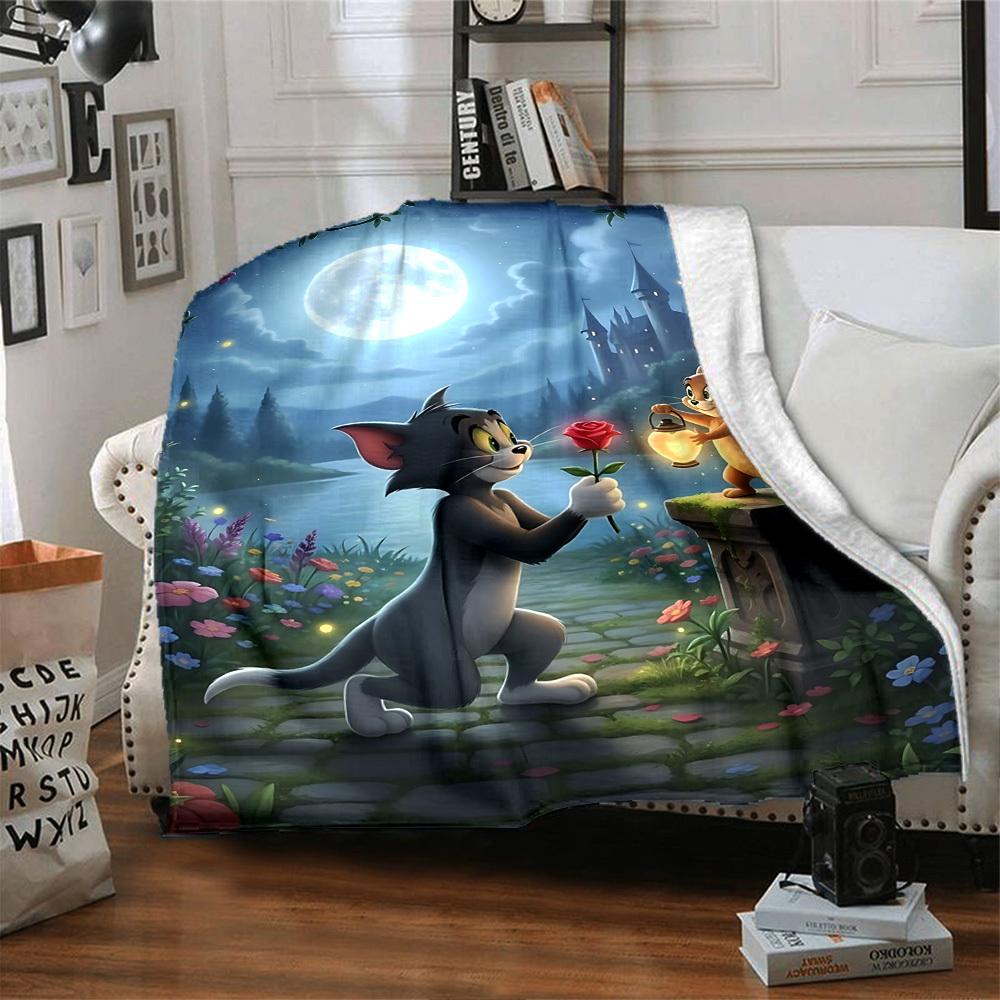 1pc Tom and Jerry Flannel Blanket Soft Warm Throw for Home, Office, Travel, All-Season Cozy Bedding Gift L1436