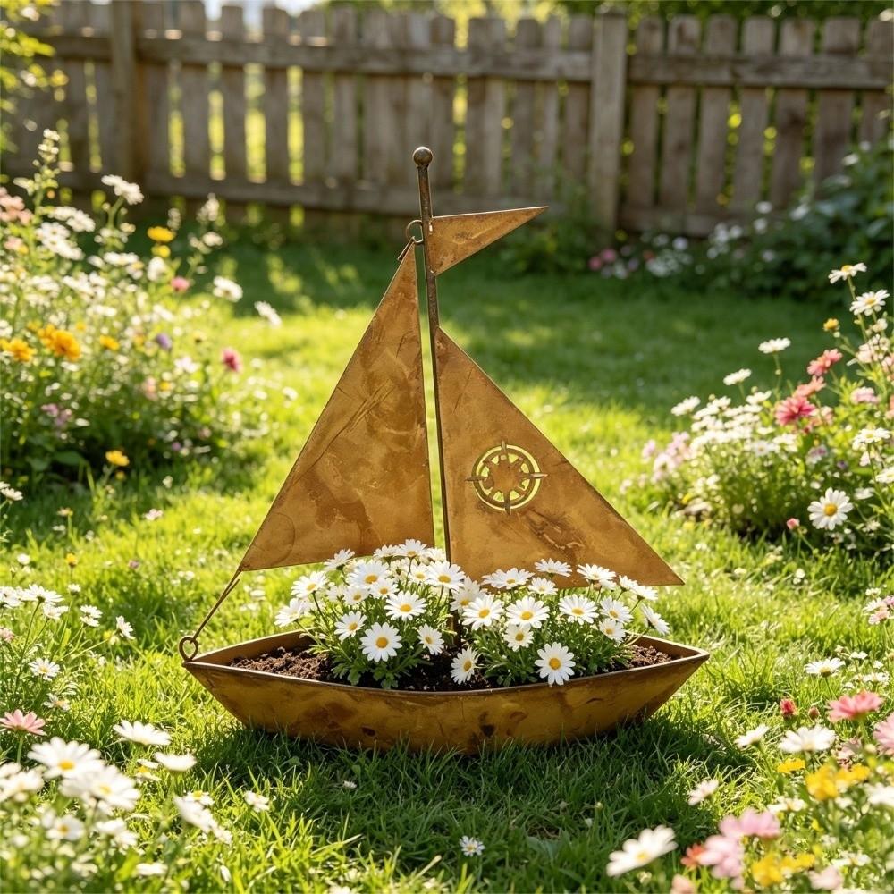 Vintage Nautical Sailboat Flower Pot Rustic Metal Succulent Pots Potted Planter Desk Decor