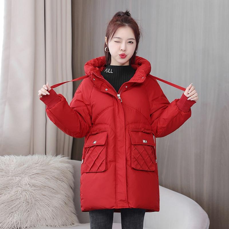 Loose Down Cotton-padded Clothes Women's Winter Coats Medium and Long Thick Cotton-padded Jackets New Hooded Cotton-padded Clothes Bread Clothes Thick