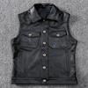 Tough Guy Motorcycle Leather Vest Pure Head Layer Cowhide Leather Vest Lapel Short