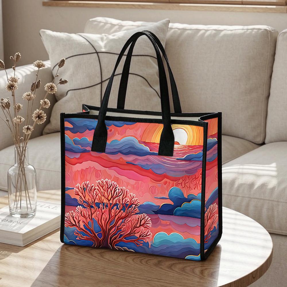 Colorful Sunset Art Tote Bag Fashion Casual Large Capacity Daily Use Portable Handbag for Women Shopping Travel