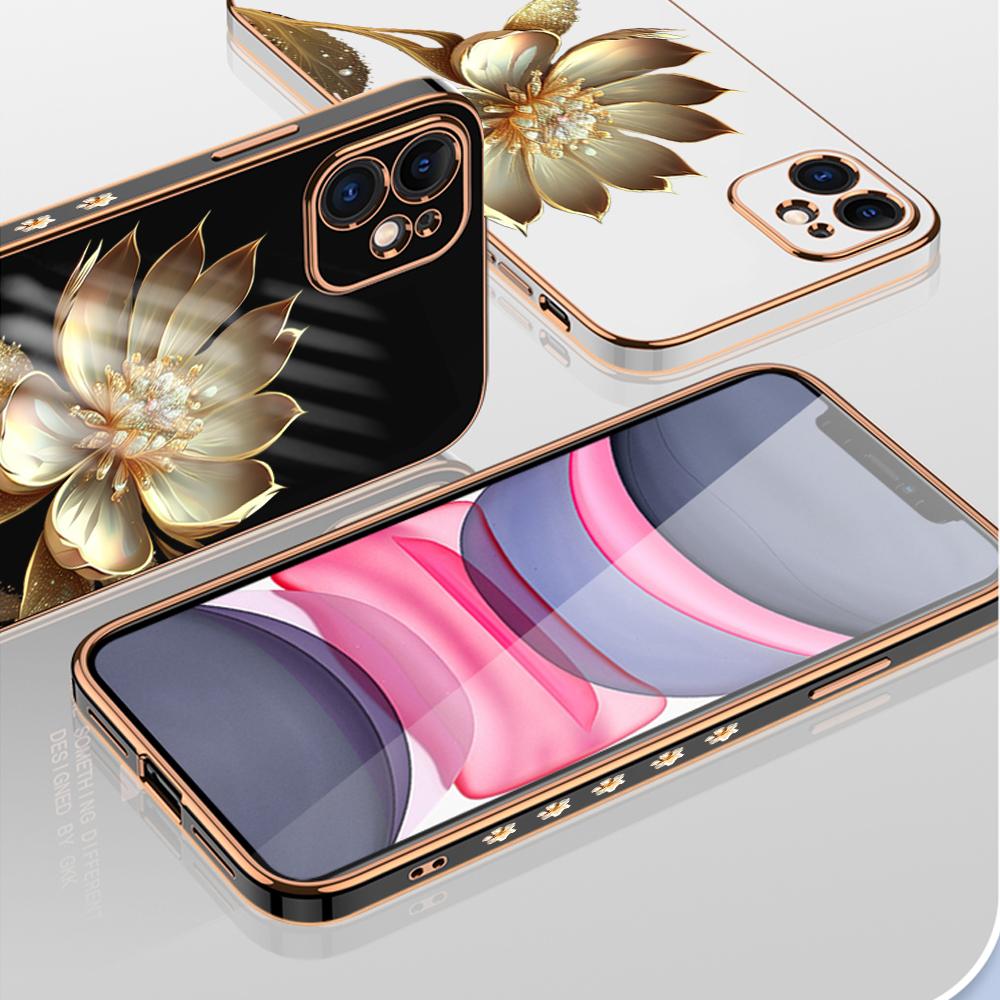 Чехол с золотым цветком лотоса для iPhone 15 11 12 13 14 Pro Max, чехол для телефона Samsung Galaxy Xiaomi Mi Redmi Note Oneplus Infinix Tecno Cover